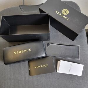 Versace Sunglass Eyeglass Hard Leather Case Black with Versace Cleaning Cloth
